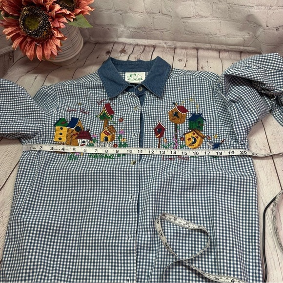 the quacker factory long sleeve embroidered sz sm 100% cotton bird house granny - Picture 6 of 9